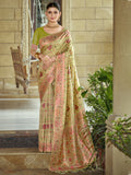 Green Silk Blend Saree With Blouse Piece