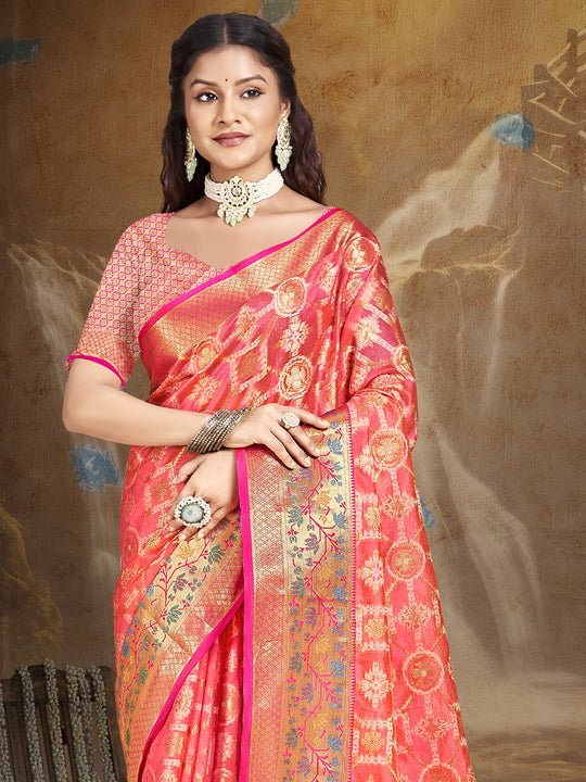 Pink Silk Saree With Blouse Piece