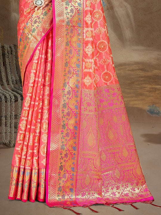 Pink Silk Saree With Blouse Piece