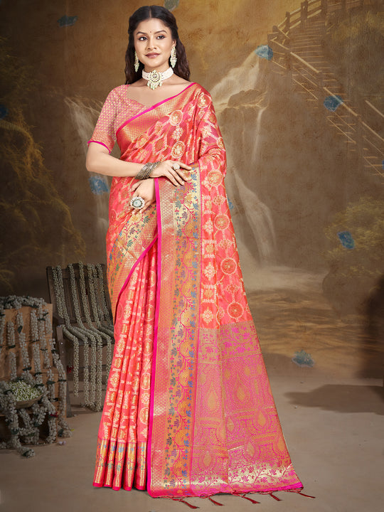 Pink Silk Saree With Blouse Piece