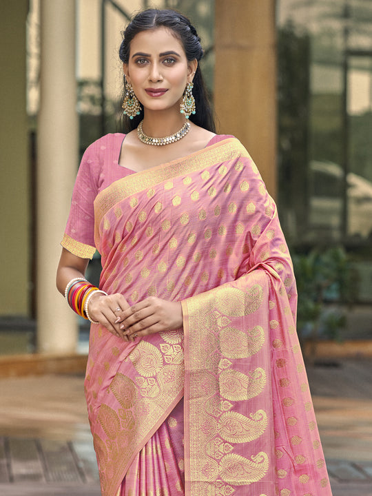 Pink Silk Saree With Blouse Piece