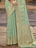 Turquoise Silk Saree With Blouse Piece
