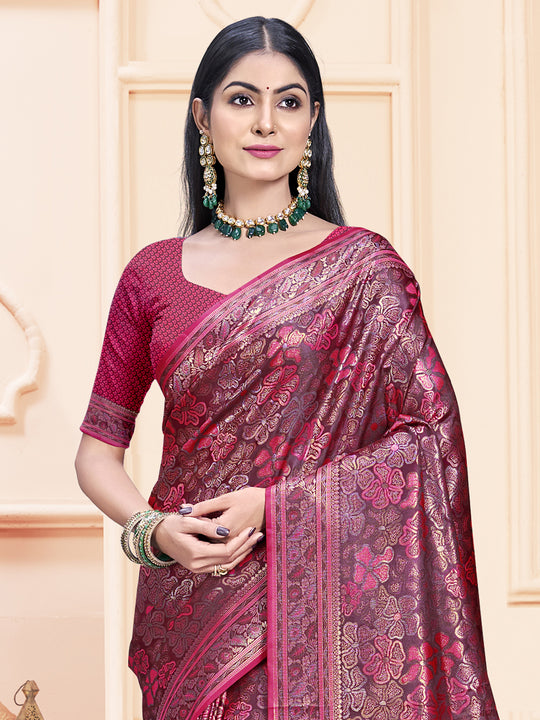 Pink Satin Saree With Blouse Piece