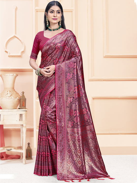 Pink Satin Saree With Blouse Piece