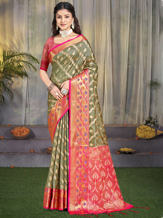 Grey Silk Saree With Blouse Piece