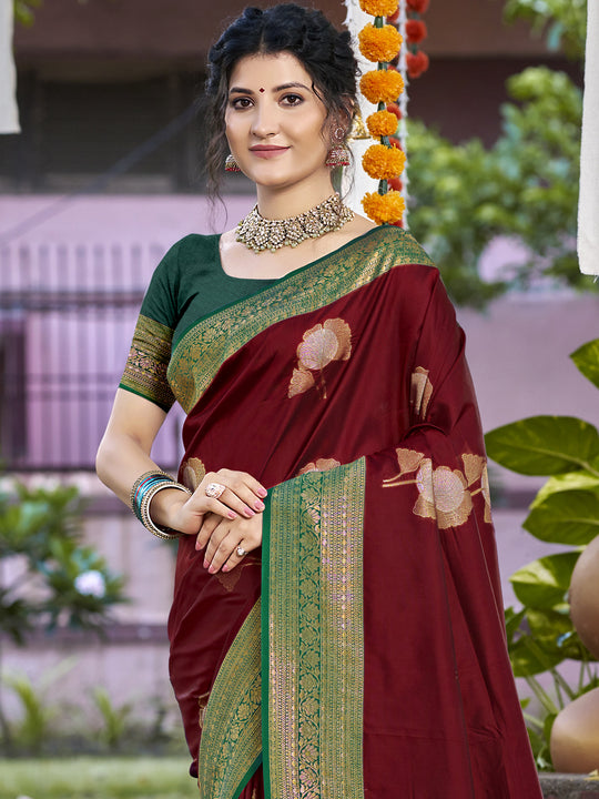 Maroon Silk Saree With Blouse Piece