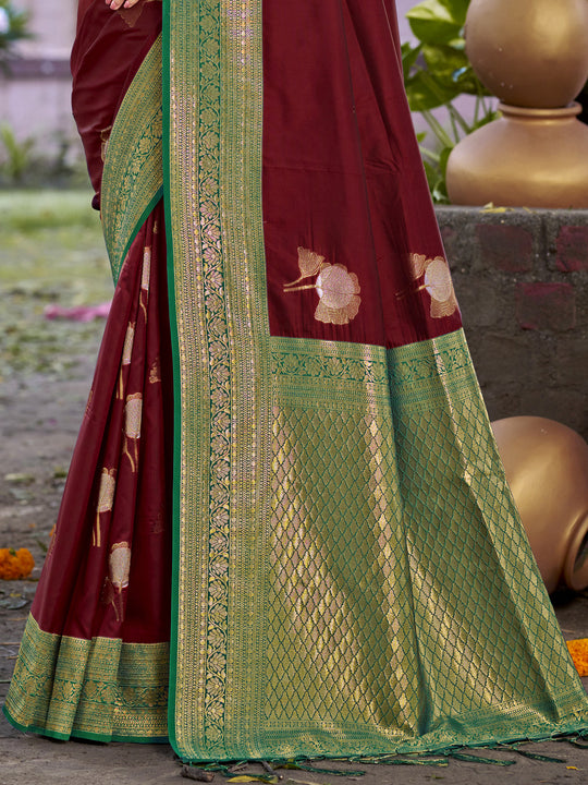 Maroon Silk Saree With Blouse Piece