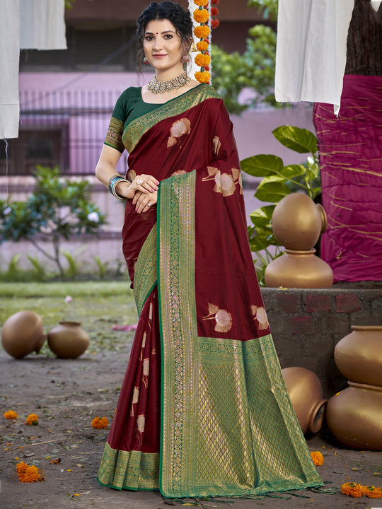 Maroon Silk Saree With Blouse Piece