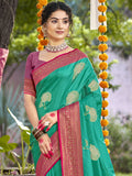 Teal Silk Saree With Blouse Piece
