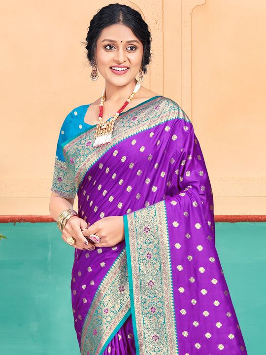 Purple Silk Saree With Blouse Piece