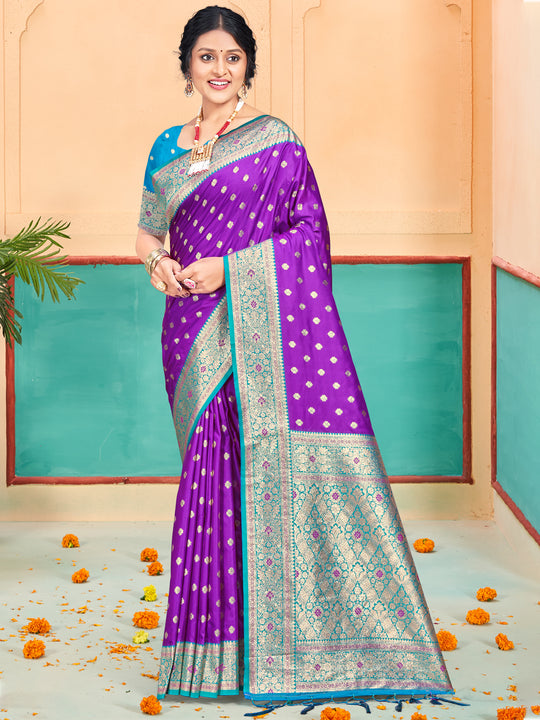 Purple Silk Saree With Blouse Piece