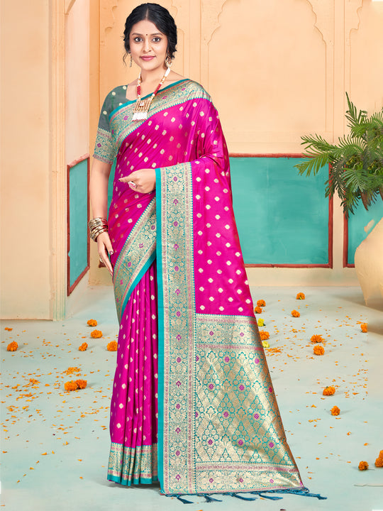 Pink Silk Saree With Blouse Piece