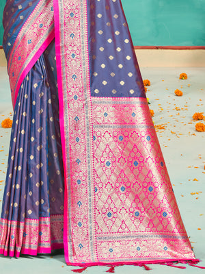 Blue Silk Saree With Blouse Piece