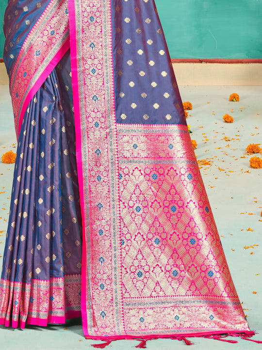 Blue Silk Saree With Blouse Piece