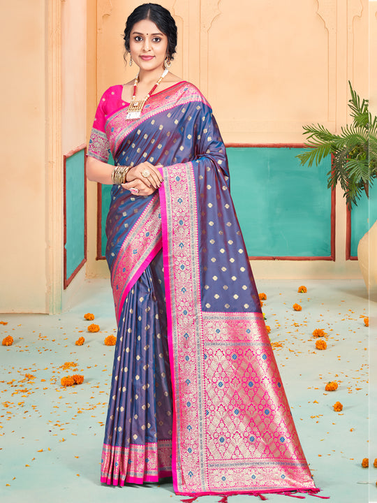 Blue Silk Saree With Blouse Piece