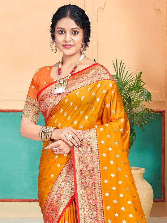 Mustard Silk Saree With Blouse Piece