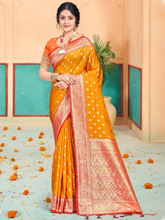 Mustard Silk Saree With Blouse Piece