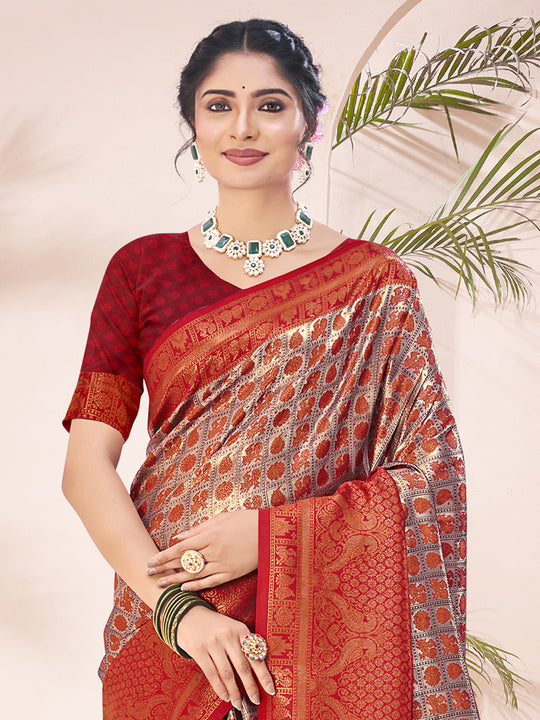 Red Silk Saree With Blouse Piece