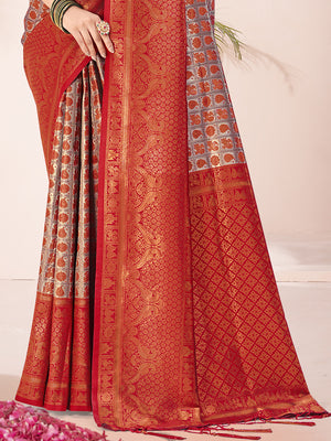 Red Silk Saree With Blouse Piece