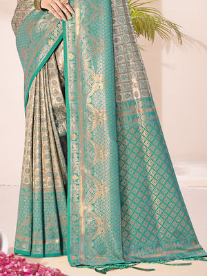 Sky Blue Silk Saree With Blouse Piece