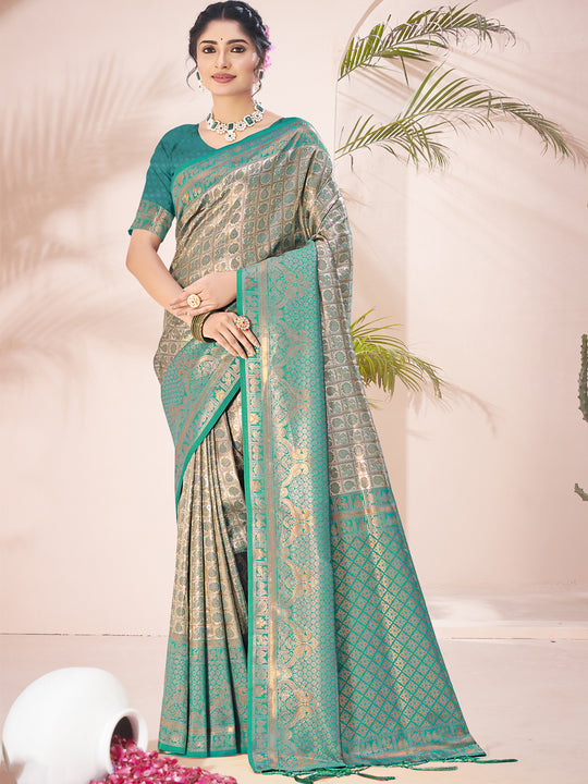 Sky Blue Silk Saree With Blouse Piece