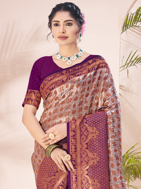 Burgundy Silk Saree With Blouse Piece