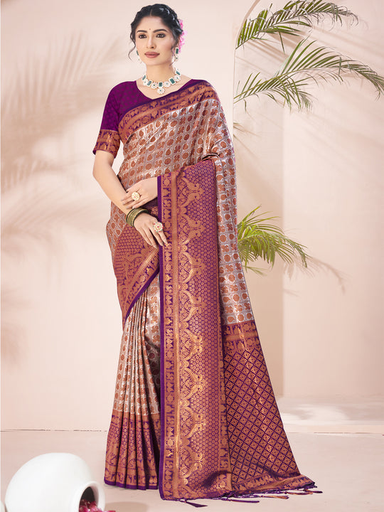 Burgundy Silk Saree With Blouse Piece
