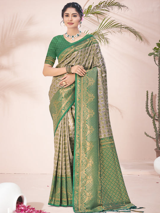 Green Silk Saree With Blouse Piece