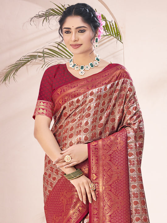 Maroon Silk Saree With Blouse Piece