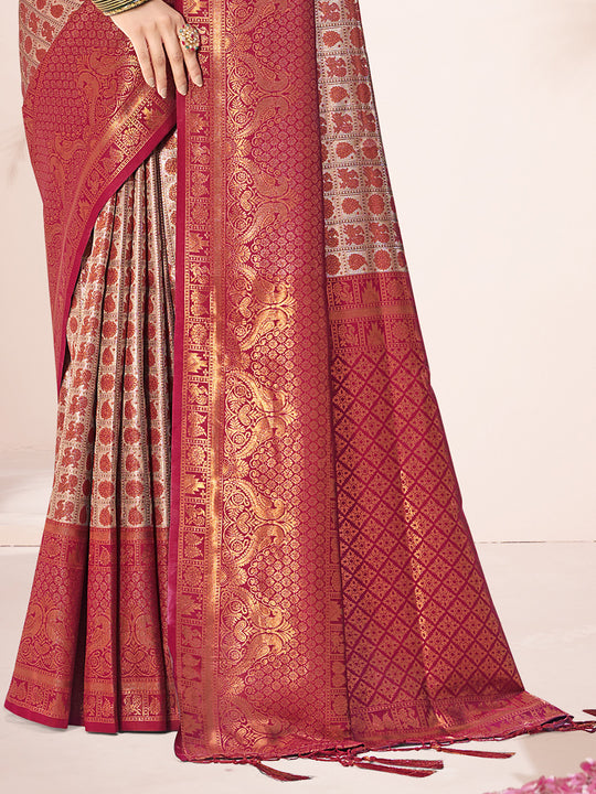 Maroon Silk Saree With Blouse Piece