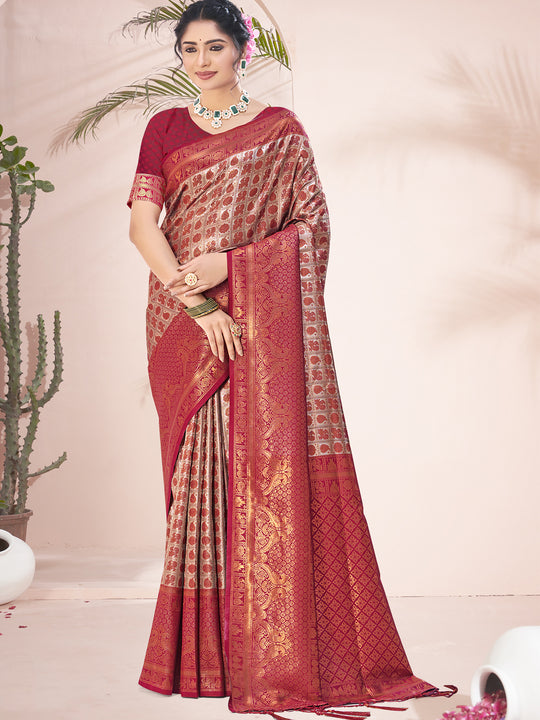 Maroon Silk Saree With Blouse Piece