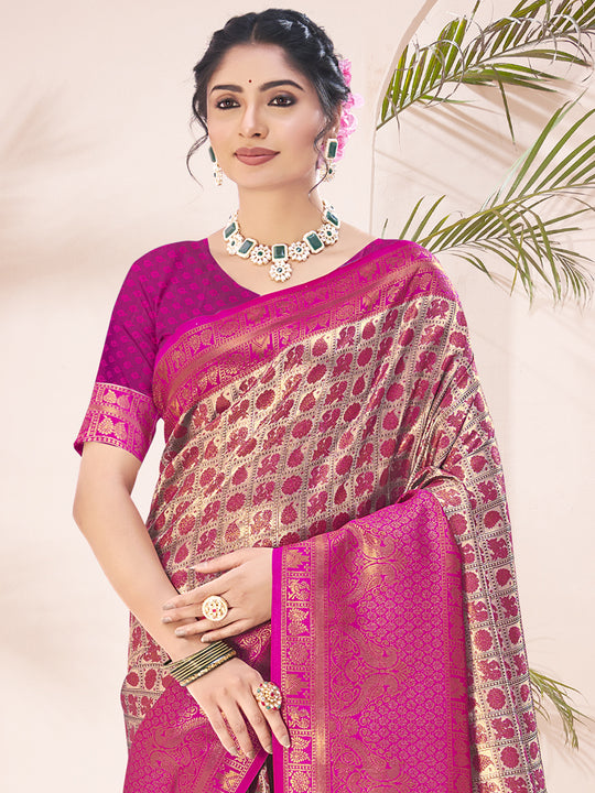 Pink Silk Saree With Blouse Piece