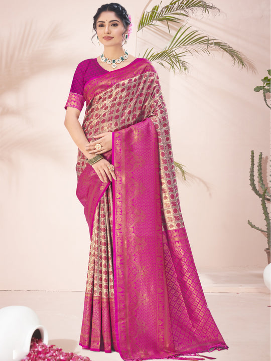 Pink Silk Saree With Blouse Piece