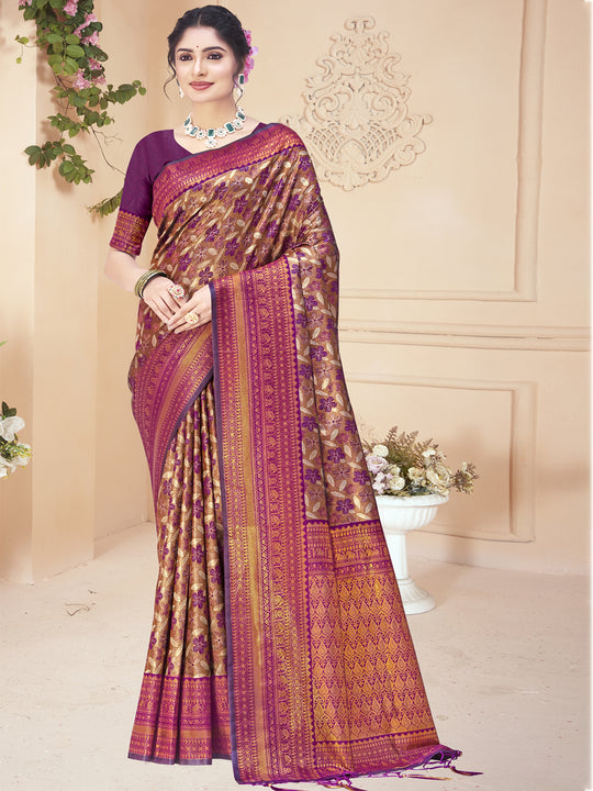 Burgundy Silk Saree With Blouse Piece
