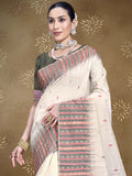 Cream Cotton Saree With Black Blouse Piece
