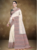 Cream Cotton Saree With Black Blouse Piece