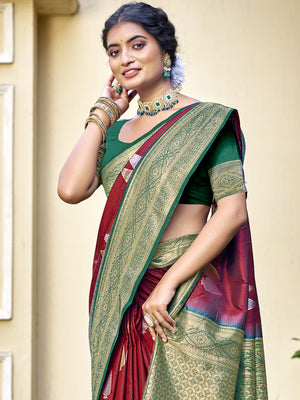 Maroon Silk Saree With Blouse Piece
