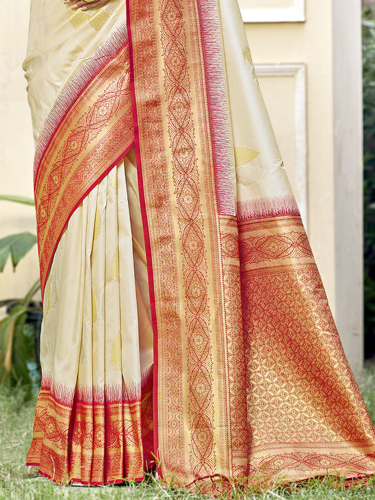 Cream Silk Saree With Blouse Piece