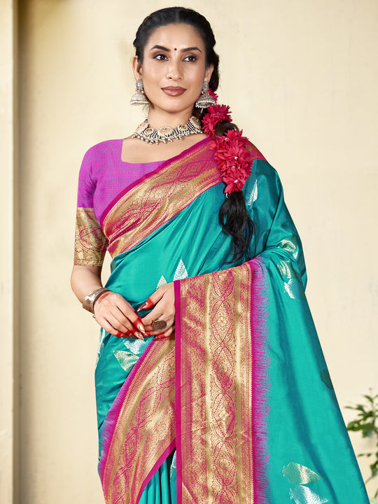 Blue Silk Saree With Blouse Piece