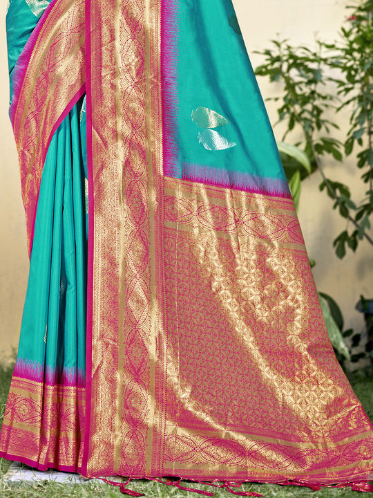 Blue Silk Saree With Blouse Piece
