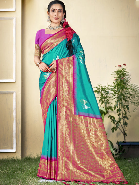 Blue Silk Saree With Blouse Piece