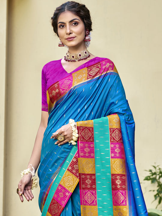 Blue Silk Saree With Blouse Piece