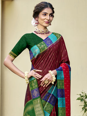Maroon Silk Saree With Blouse Piece