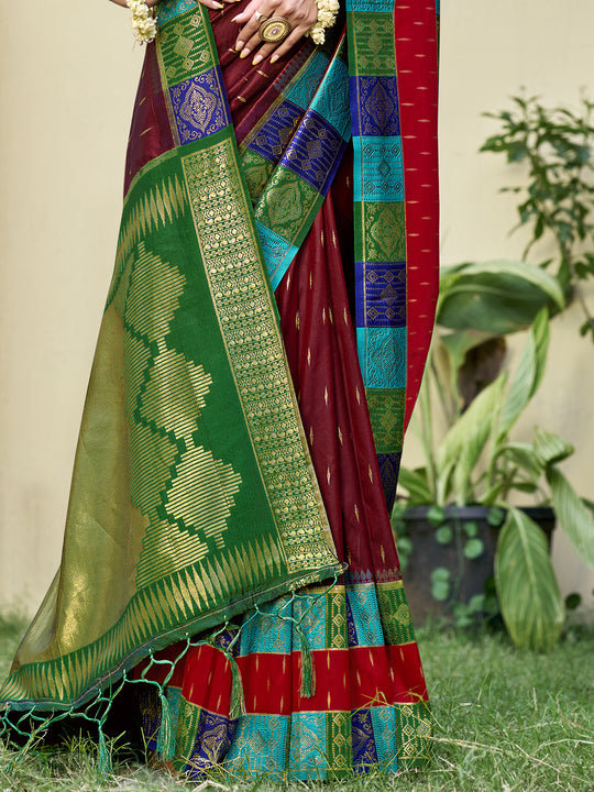 Maroon Silk Saree With Blouse Piece