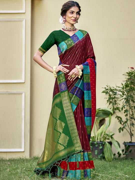 Maroon Silk Saree With Blouse Piece