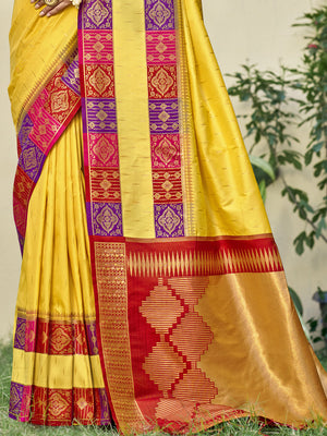 Yellow Silk Saree With Blouse Piece