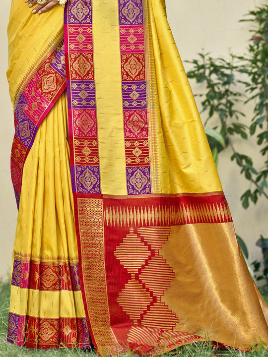 Yellow Silk Saree With Blouse Piece