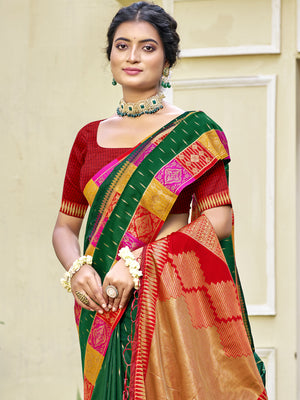 Green Silk Saree With Blouse Piece