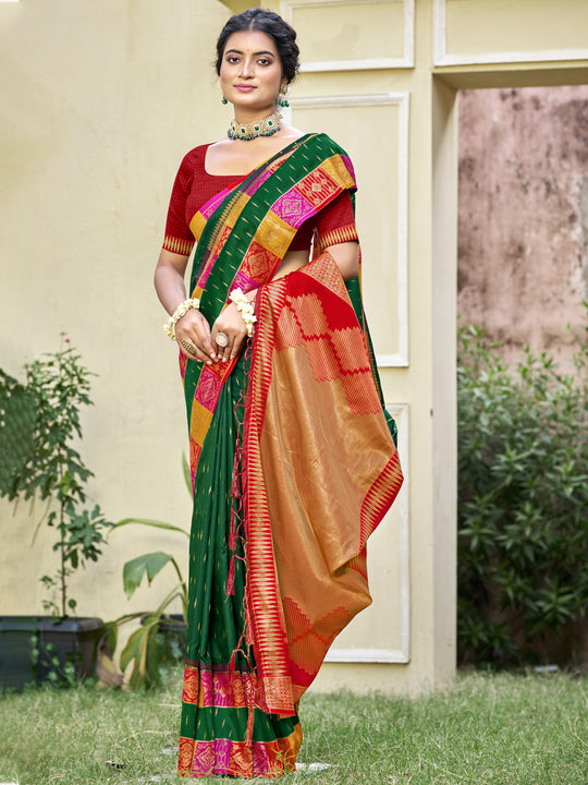 Green Silk Saree With Blouse Piece