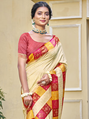 Cream Silk Saree With Blouse Piece